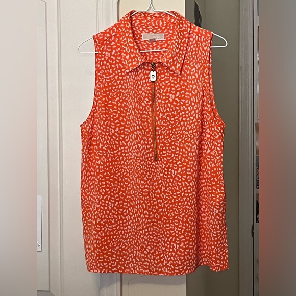 MICHAEL Michael Kors Tops - Michael Kors Orange and White Animal Print Collard Sleeveless Top